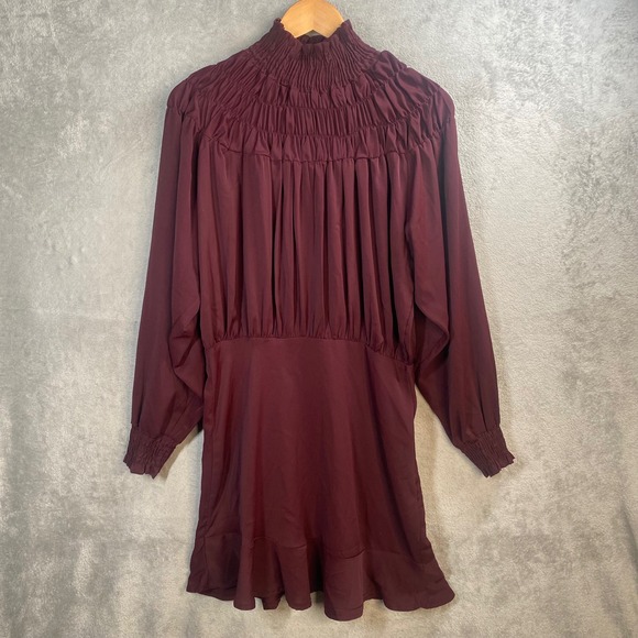 AX Paris Smocked High Neck Mini Dress Womens 8 Sophiticated Dark Academia Chic - Picture 2 of 6